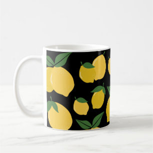 Lemon Pattern Retro Fruit Yellow On Black Coffee Mug