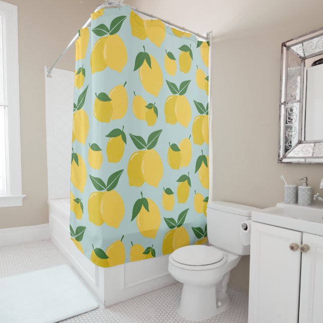 Lemon Pattern Retro Fruit Yellow On Green (In Situ)