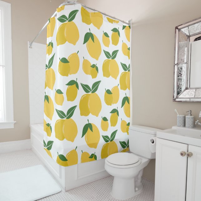 Lemon Pattern Retro Fruit Yellow On White (In Situ)