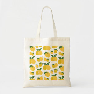 Lemon Pattern Retro Fruit Yellow On White Tote Bag