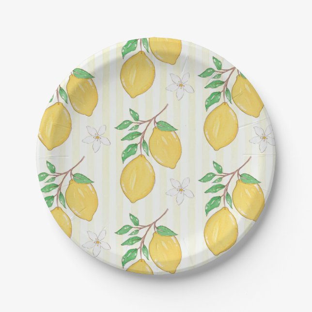 Lemon Pattern Summer Picnic Party Paper Plate (Front)