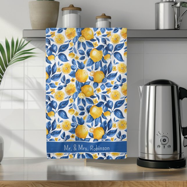 Lemon Pattern Tropical Fruit Custom Couple Name Kitchen Towel (Creator Uploaded)