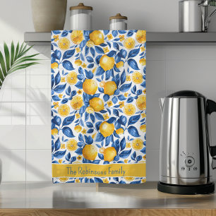 Lemon Pattern Tropical Fruit Custom Family Name Kitchen Towel