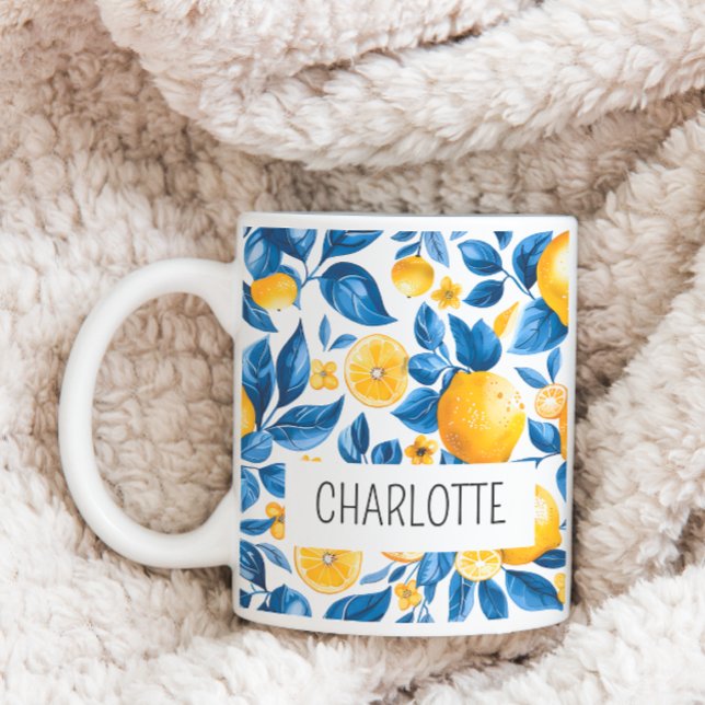 Lemon Pattern Tropical Fruit Personalized Name Coffee Mug (Creator Uploaded)