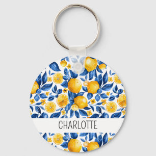 Lemon Pattern Tropical Fruit Personalized Name Keychain