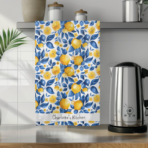 Lemon Pattern Tropical Fruit Personalized Name Kitchen Towel