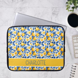 Lemon Pattern Tropical Fruit Personalized Name Laptop Sleeve