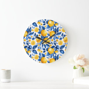Lemon Pattern Tropical Fruit Personalized Name Large Clock
