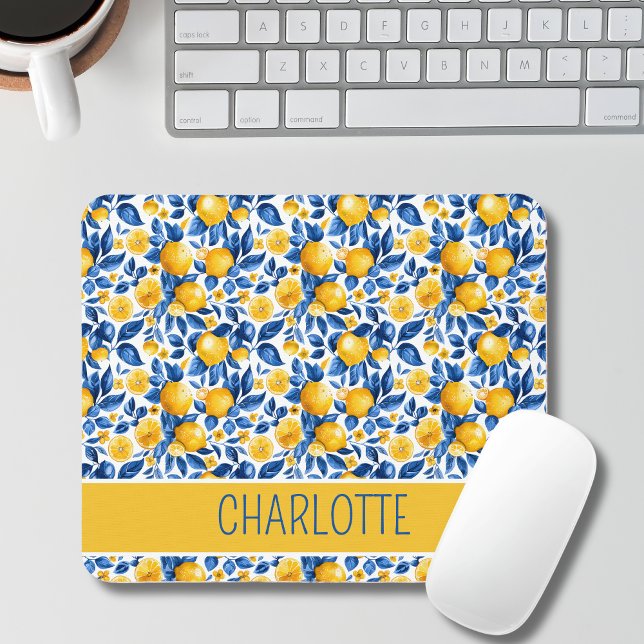 Lemon Pattern Tropical Fruit Personalized Name Mouse Pad (Creator Uploaded)