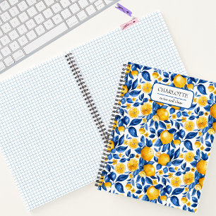 Lemon Pattern Tropical Fruit Personalized Name Notebook