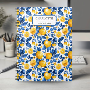 Lemon Pattern Tropical Fruit Personalized Name Notebook