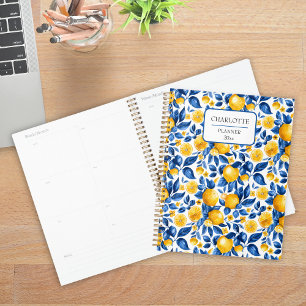 Lemon Pattern Tropical Fruit Personalized Name Planner