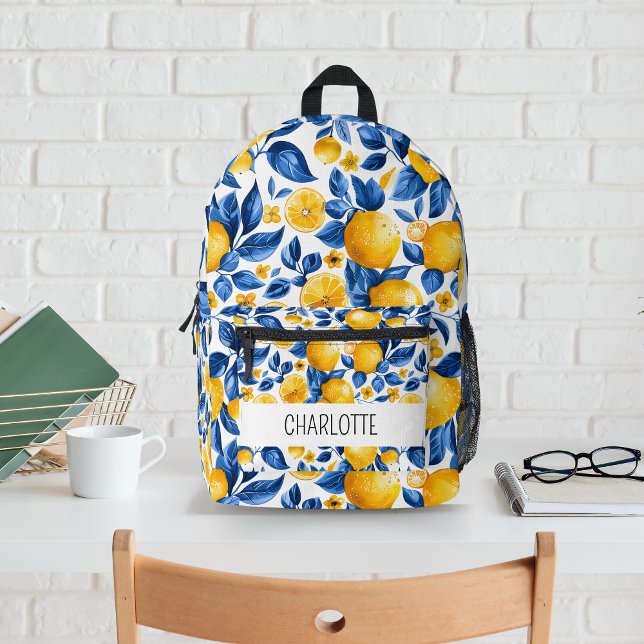 Lemon Pattern Tropical Fruit Personalized Name Printed Backpack (Creator Uploaded)