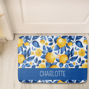 Lemon Pattern Tropical Fruit Yellow Custom Name Bath Mat