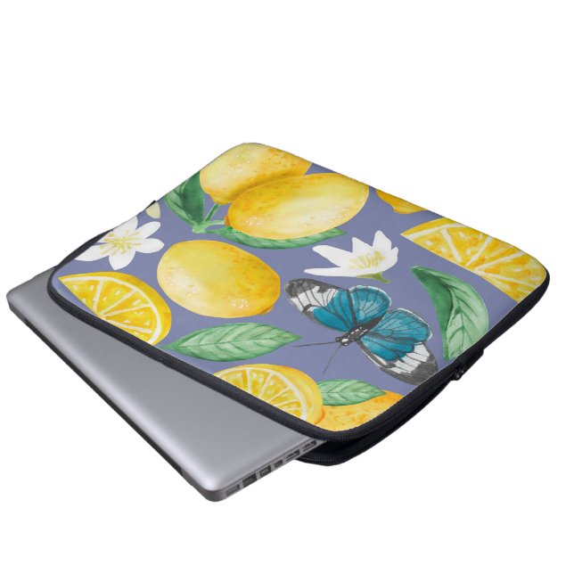 lemon pattern watercolor laptop sleeve (Front Bottom)