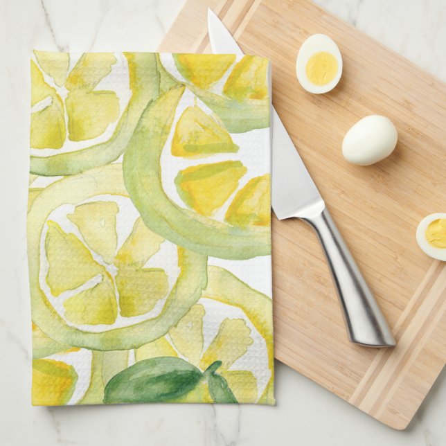 Lemon pattern watercolor painting kitchen towel (Quarter Fold)