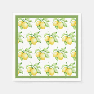 Lemon Pattern Watercolor Simple Green Trim Napkin