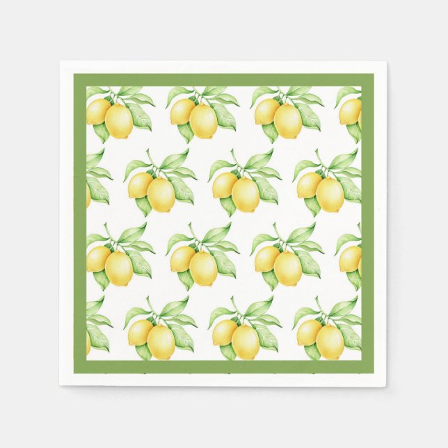 Lemon Pattern Watercolor Simple Green Trim Napkin (Front)
