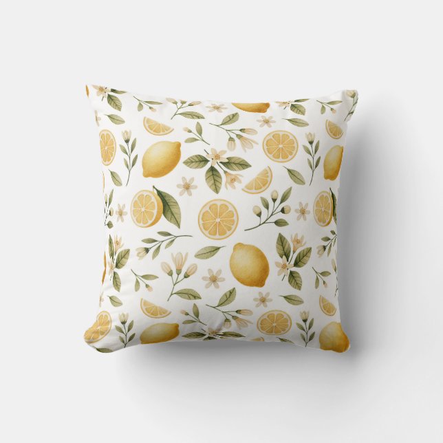 Lemon Pattern Watercolor Throw Pillow (Front)