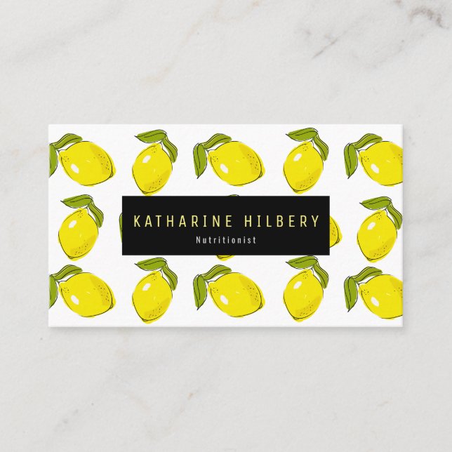 Lemon Pattern White Business Card (Front)