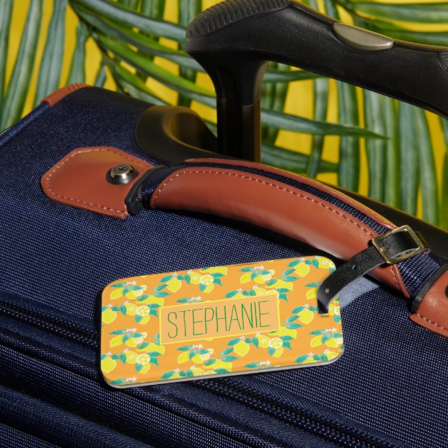 Lemon pattern with name orange luggage tag (Front Insitu 3)