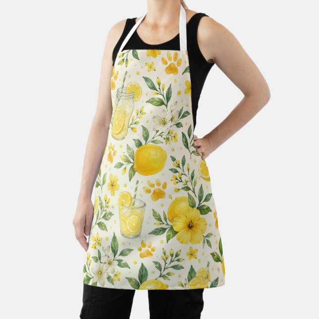 Lemon Paw Print Summer Kitchen Apron for Pet Lover (Insitu)