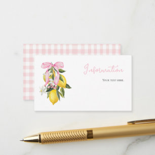 Lemon Pink Bow coquette baby shower information Enclosure Card