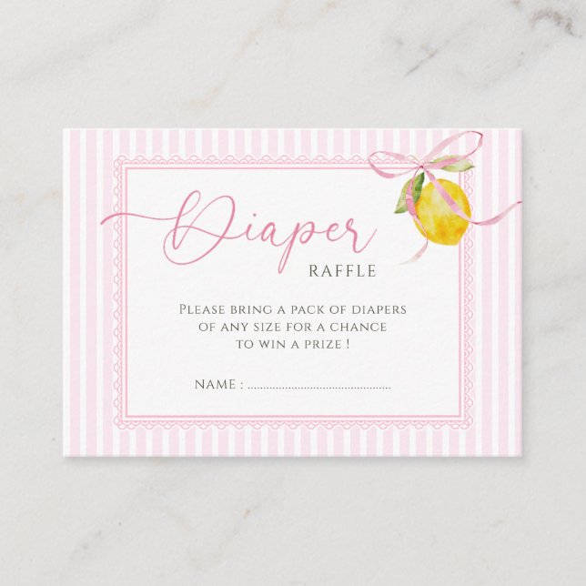 Lemon pink bow coquette Diaper raffle Enclosure Card (Front)