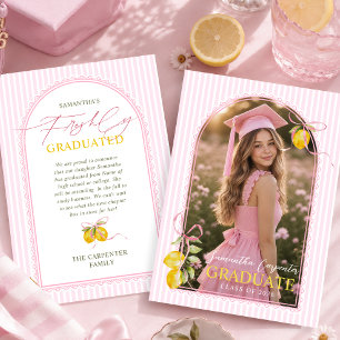 lemon pink bow graduation announcement
