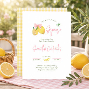 Lemon pink bow main squeeze baby shower invitation