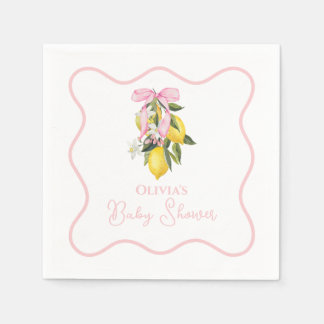Lemon Pink Bow preppy Coquette Baby Shower Napkin