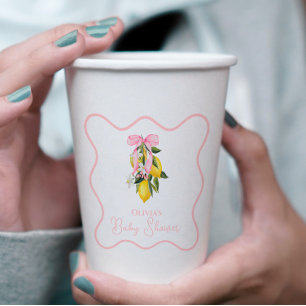 Lemon Pink Bow preppy Coquette Baby Shower Paper Cups