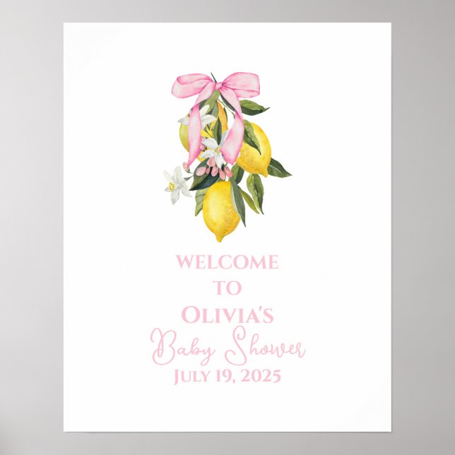 Lemon Pink Bow preppy Coquette Baby Shower welcome Poster (Front)