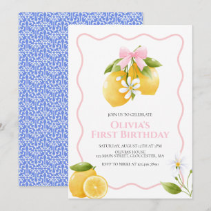 Lemon Pink Bow preppy Coquette birthday Invitation
