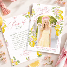 lemon pink flowers graduation announcement
