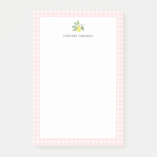 Lemon Pink Gingham Border Personalized Post-it Notes