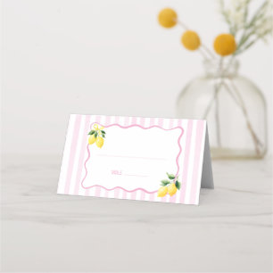 Lemon Pink Stripes Place Card