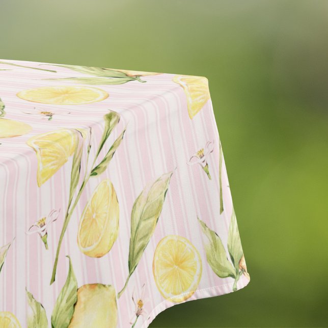 Lemon Pink Stripes Summer Tablecloth (Creator Uploaded)