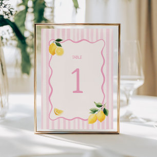 Lemon Pink Stripes Table Number