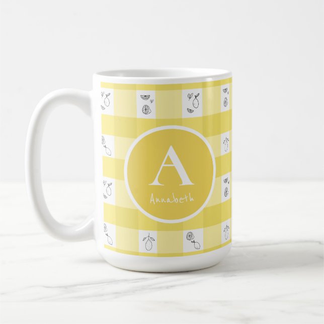 Lemon Plaid Monogram Coffee Mug (Left)