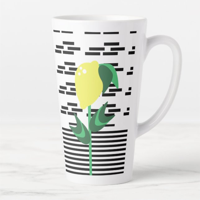 Lemon Plant Black Stripes Latte Mug (Right)