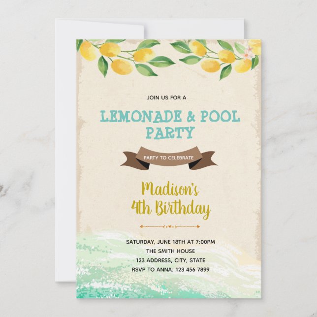 Lemon pool party Invitation (Front)