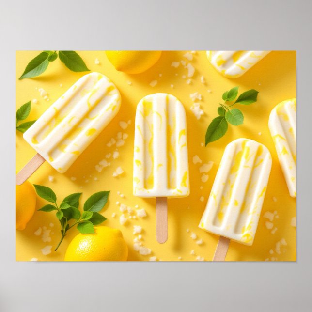 Lemon Popsicle Summer Food Pattern Yellow Poster (Front)