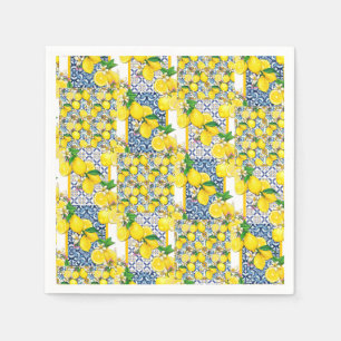 Lemon Portuguese Azulejo Mediterranean Santorini Napkin