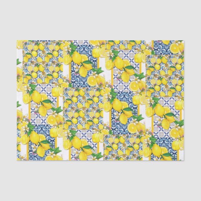 Lemon Portuguese Azulejo Mediterranean Santorini  Tissue Paper (Front)