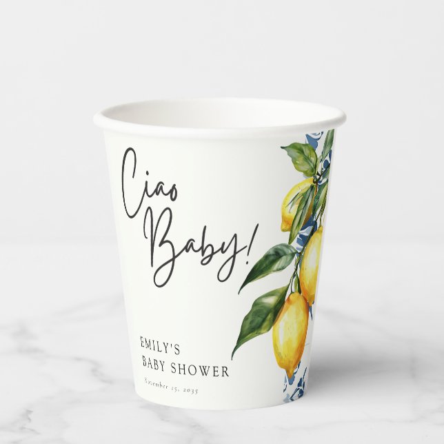 Lemon Positano Italian Baby Shower Paper Cups (Front)