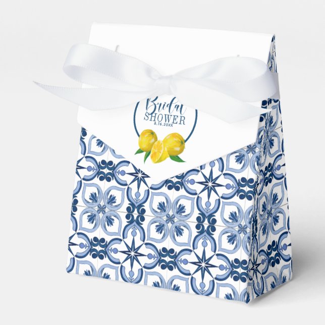 Lemon Positano Italian Blue Tile  Favor Box (Front Side)