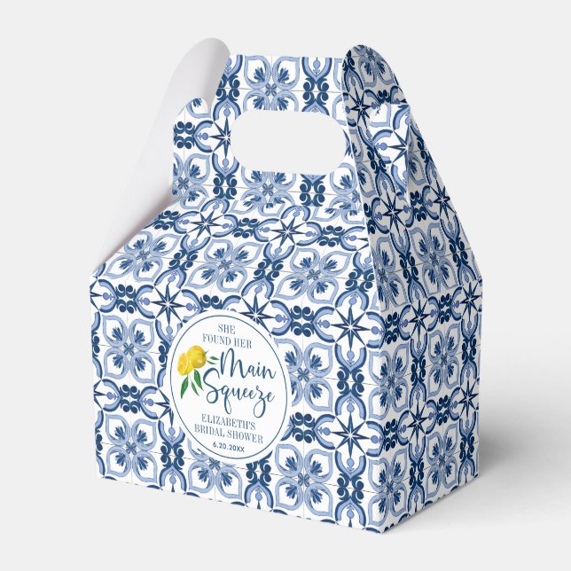 Lemon Positano Italian Blue Tile Favour Box (Front Side)