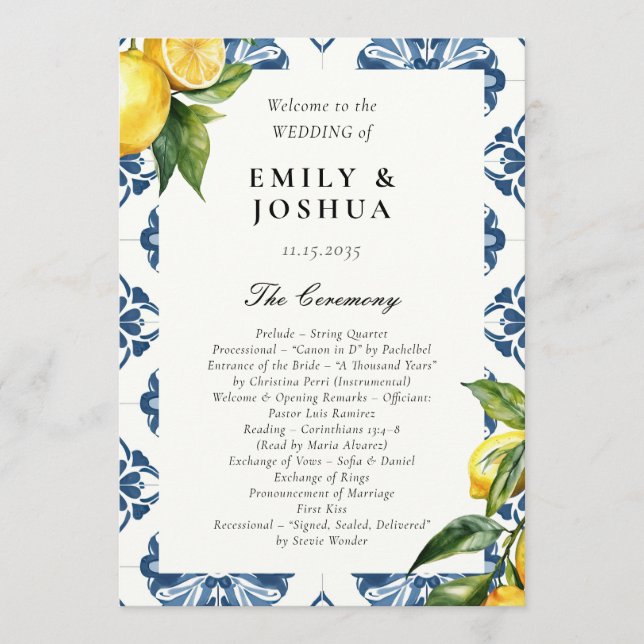 Lemon Positano Programme de Cérémonie Mariage ital (Devant)