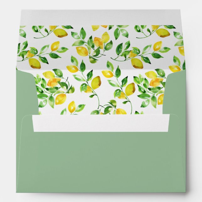 Lemon Pre-Addressed Wedding Invitation Sage Green Envelope (Back (Bottom))
